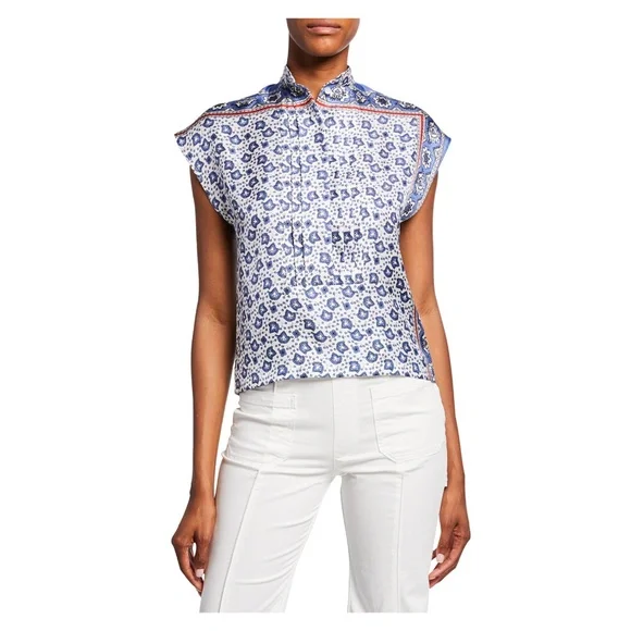 Chloé Silk Bandana Print Mandarin Collar Blouse Chloe FR 42 Size 10